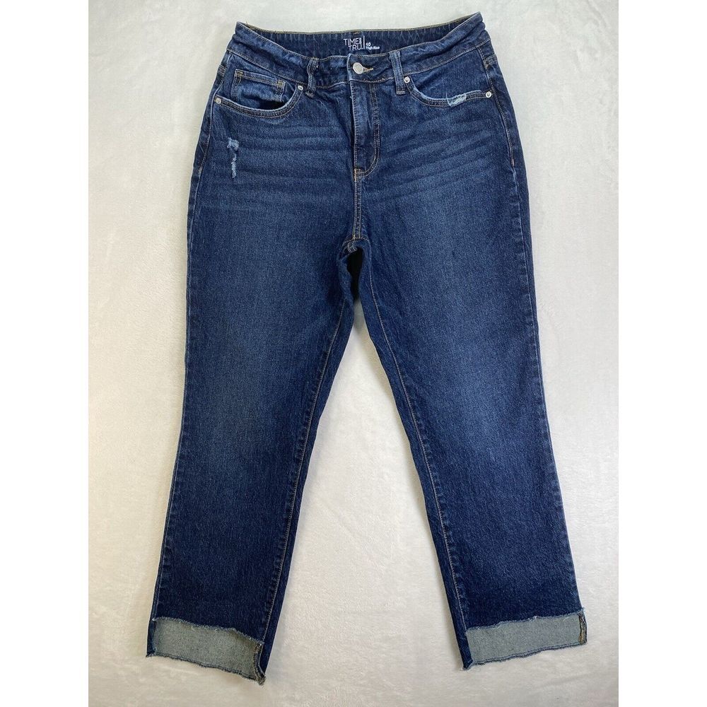 Time and Tru High Rise straight leg crop Jeans Women's sz 10 shark bite Hem